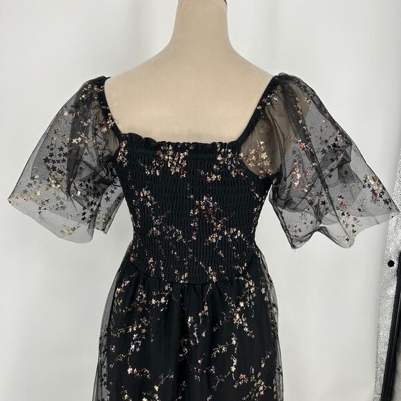 Baltic Born Black & Gold Metallic Floral Cassandra Tulle Maxi Dress Size Small - Picture 7 of 9
